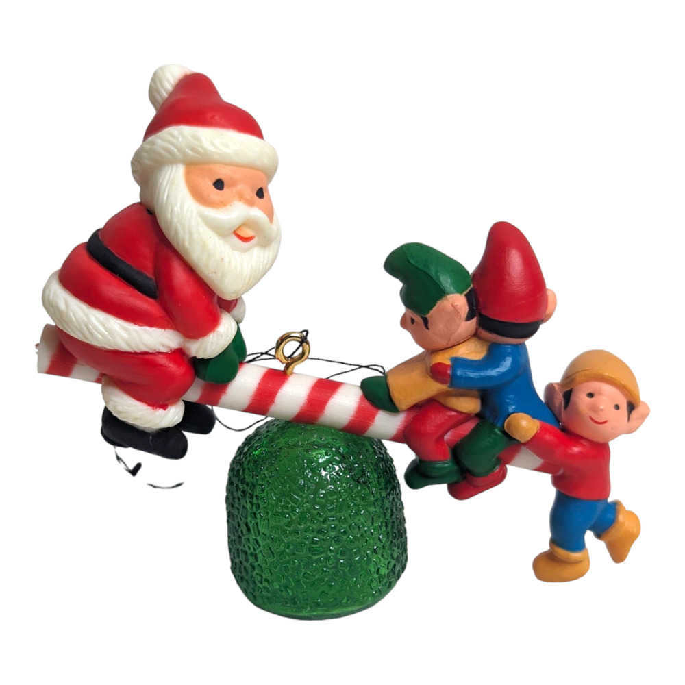 Vintage Avon Santas See-Saw Tree Ornament with Elves and Original Box Christmas